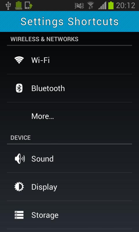 Settings Shortcuts