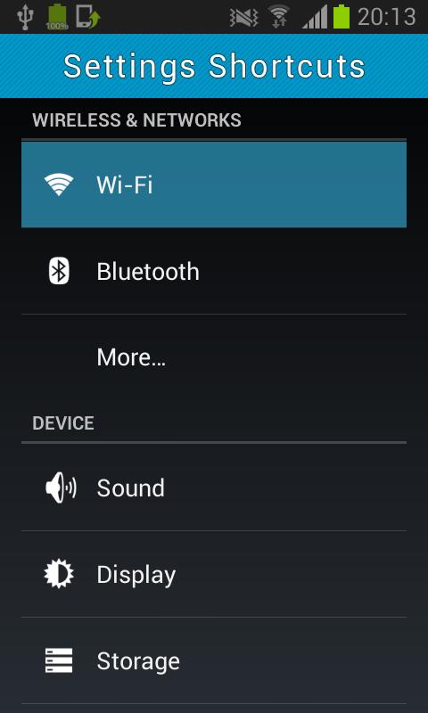 Settings Shortcuts